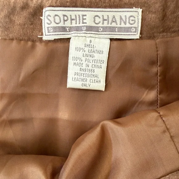 Vintage Sophie Chang Brown Suede Midi Skirt with Grommet Accents 8 - Picture 3 of 4